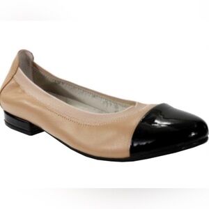 NWOB David Tate Nicole Cap Toe Flat Nude/Black Kidskin Patent Leather